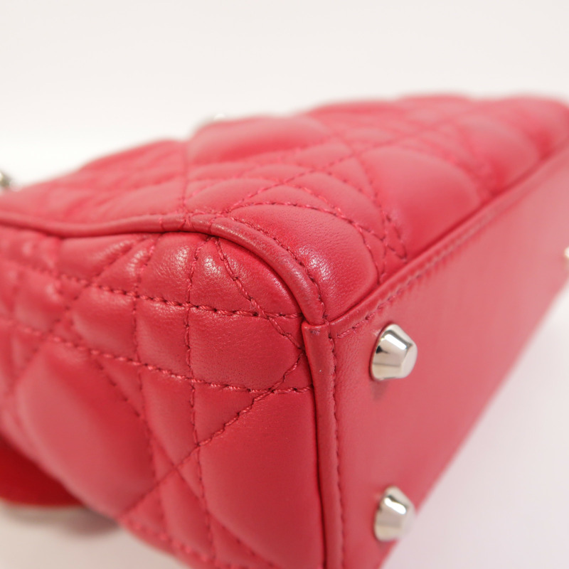 Dior 羊皮皮革Lady Dior Mini銀扣手挽肩背兩用袋-12