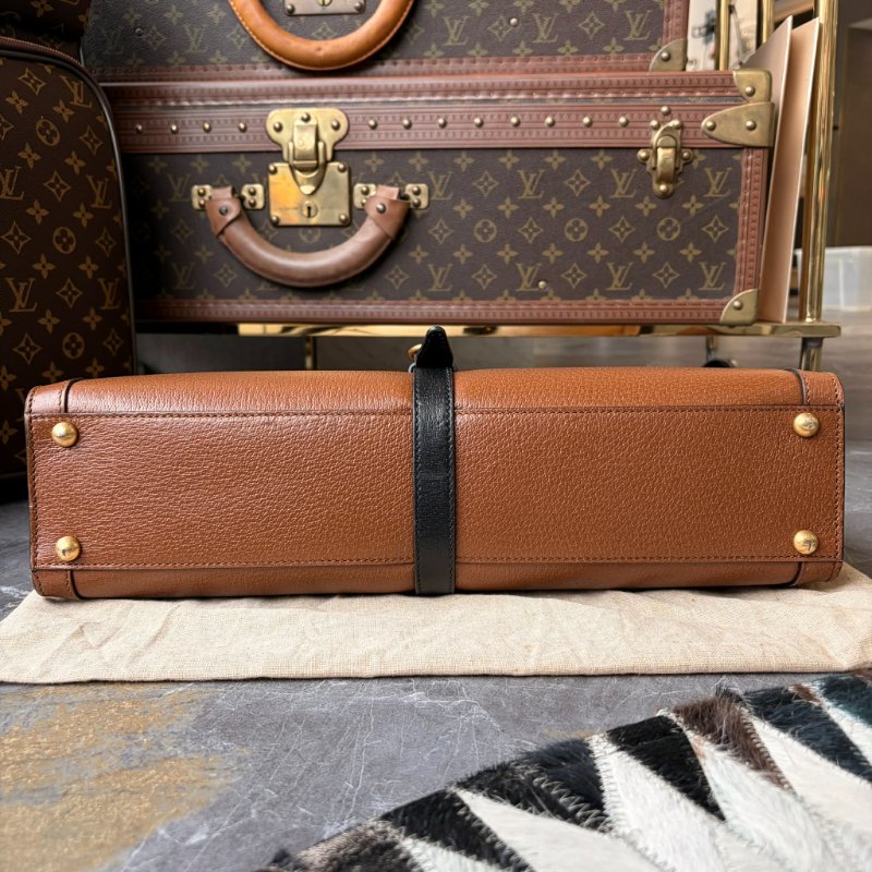 GUCCI 牛皮竹節手把兩用公事包 焦糖-3