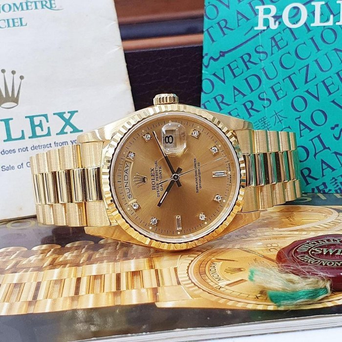 【大眾名錶】ROLEX勞力士 18238 Day-Date 18K金 6.9T鑽面 全配件 錶帶原況 大眾名錶B1063-2