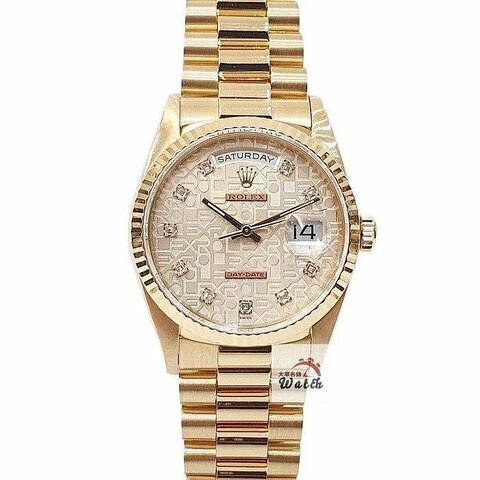 【大眾名錶】ROLEX 勞力士 18238 Day-Date 18K金 原廠銀白紀念十鑽面 錶徑36 B1147