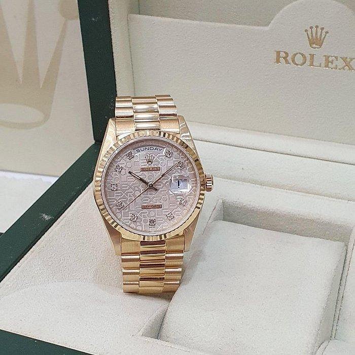【大眾名錶】ROLEX 勞力士 18238 Day-Date 18K金 原廠銀白紀念十鑽面 錶徑36 B1147-1