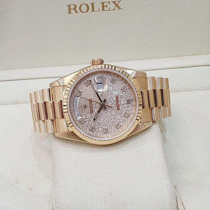 【大眾名錶】ROLEX 勞力士 18238 Day-Date 18K金 原廠銀白紀念十鑽面 錶徑36 B1147-2