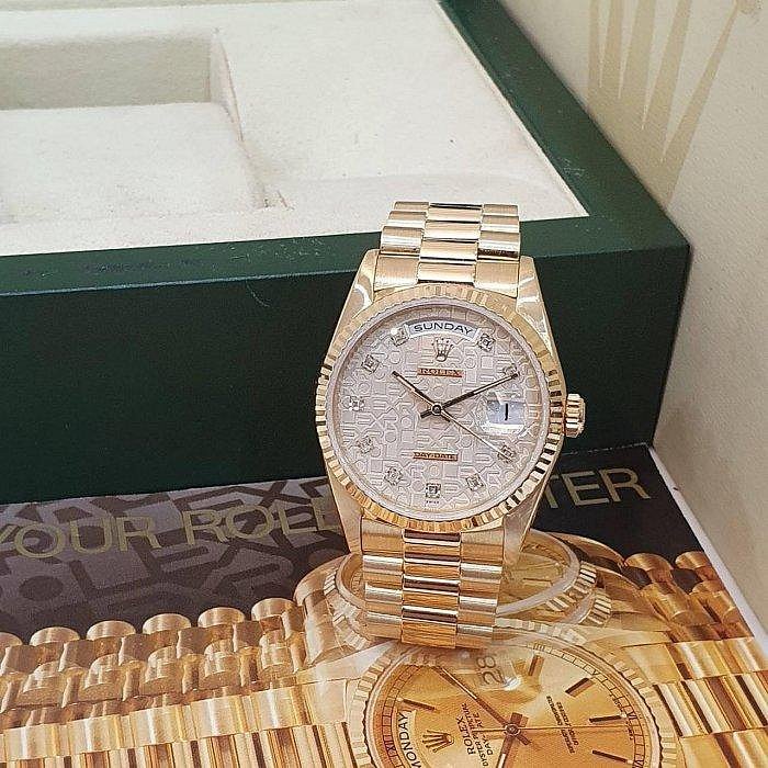 【大眾名錶】ROLEX 勞力士 18238 Day-Date 18K金 原廠銀白紀念十鑽面 錶徑36 B1147-3