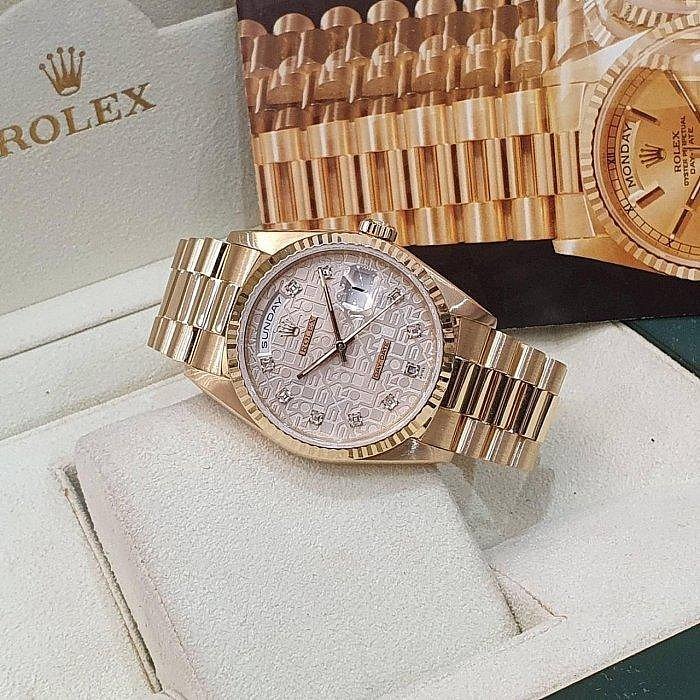 【大眾名錶】ROLEX 勞力士 18238 Day-Date 18K金 原廠銀白紀念十鑽面 錶徑36 B1147-4