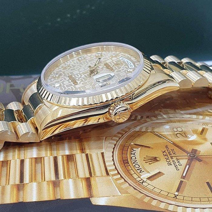 【大眾名錶】ROLEX 勞力士 18238 Day-Date 18K金 原廠銀白紀念十鑽面 錶徑36 B1147-6