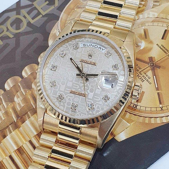 【大眾名錶】ROLEX 勞力士 18238 Day-Date 18K金 原廠銀白紀念十鑽面 錶徑36 B1147-8