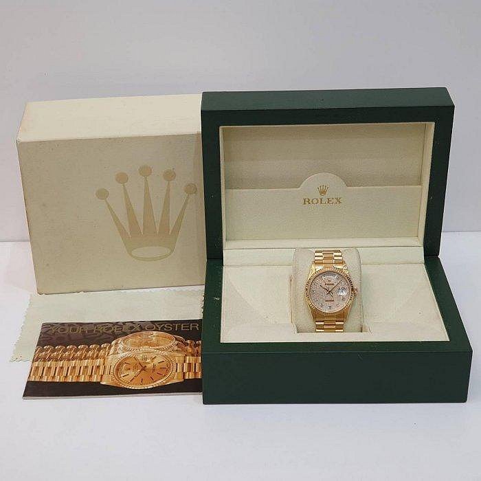 【大眾名錶】ROLEX 勞力士 18238 Day-Date 18K金 原廠銀白紀念十鑽面 錶徑36 B1147-9
