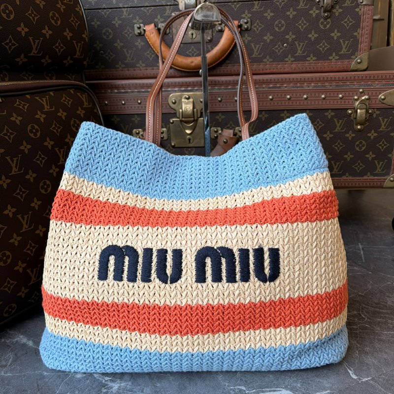 MIU MIU 草編拚色購物包-0