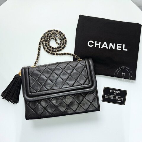 CHANEL 小羊皮 Matrasse單肩鏈條黑色流蘇包