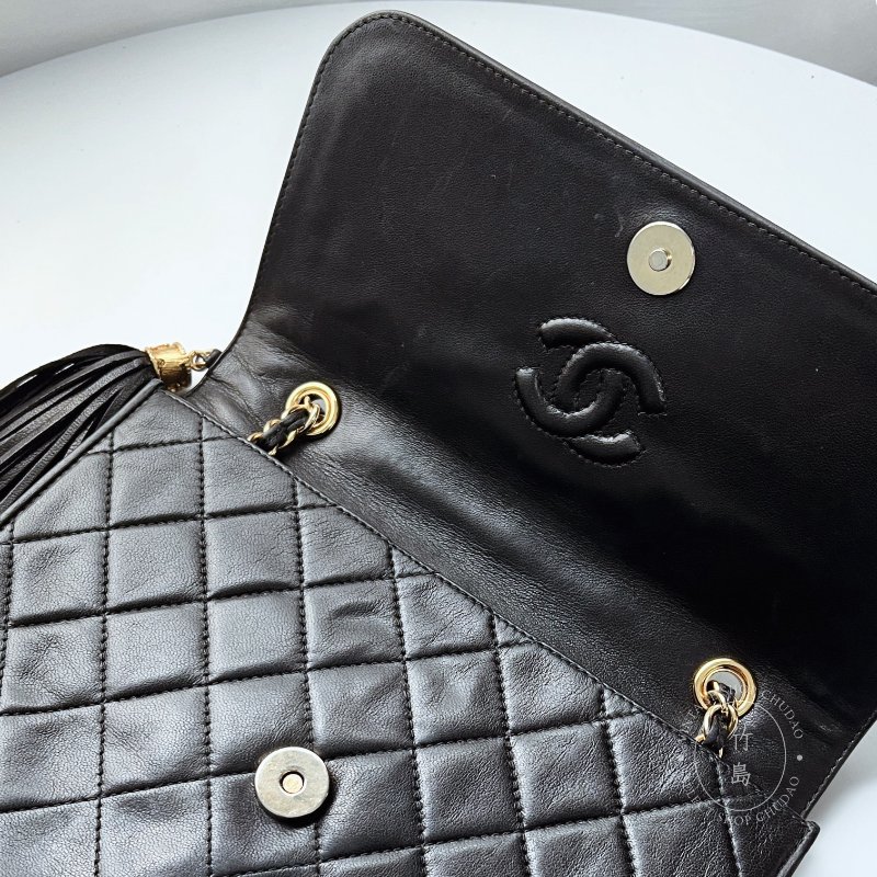 CHANEL 小羊皮 Matrasse菱格紋 鏈條 黑色 流蘇肩背包-2