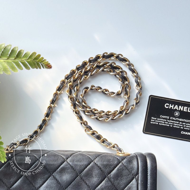 CHANEL 小羊皮 Matrasse菱格紋 鏈條 黑色 流蘇肩背包-5