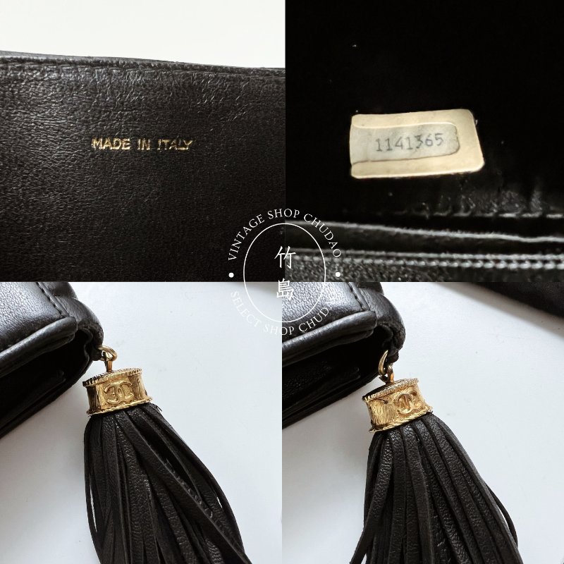 CHANEL 小羊皮 Matrasse菱格紋 鏈條 黑色 流蘇肩背包-10