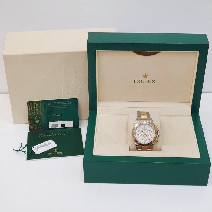 【大眾名錶】ROLEX 勞力士 116503 Daytona 2022/12綠卡 半金迪通拿 白色面盤 錶扣原廠膠膜 B1212-9