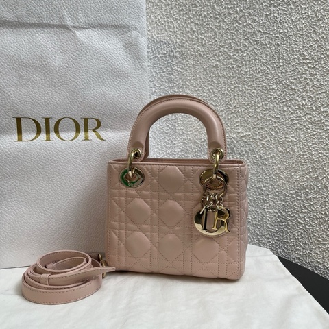 Dior迪奧裸粉色羊皮三格戴妃包