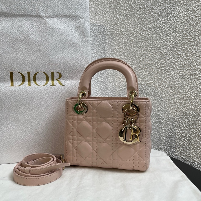 Dior迪奧裸粉色羊皮三格戴妃包-0