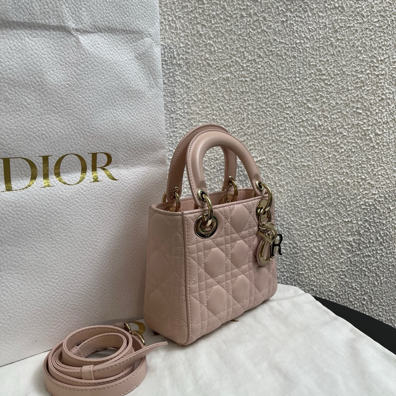 Dior迪奧裸粉色羊皮三格戴妃包-1