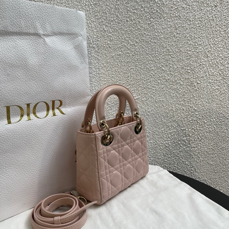 Dior迪奧裸粉色羊皮三格戴妃包-3