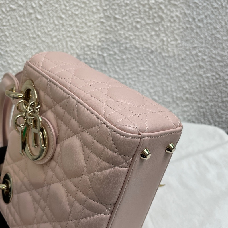Dior迪奧裸粉色羊皮三格戴妃包-5