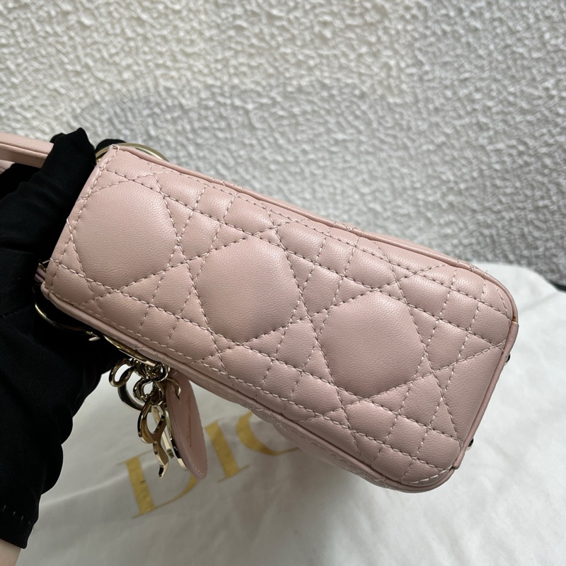 Dior迪奧裸粉色羊皮三格戴妃包-7
