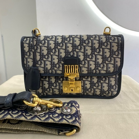 Dior迪奧addict flap系列經典帆布拼皮金扣中號 菱格鏈條包單肩斜挎包