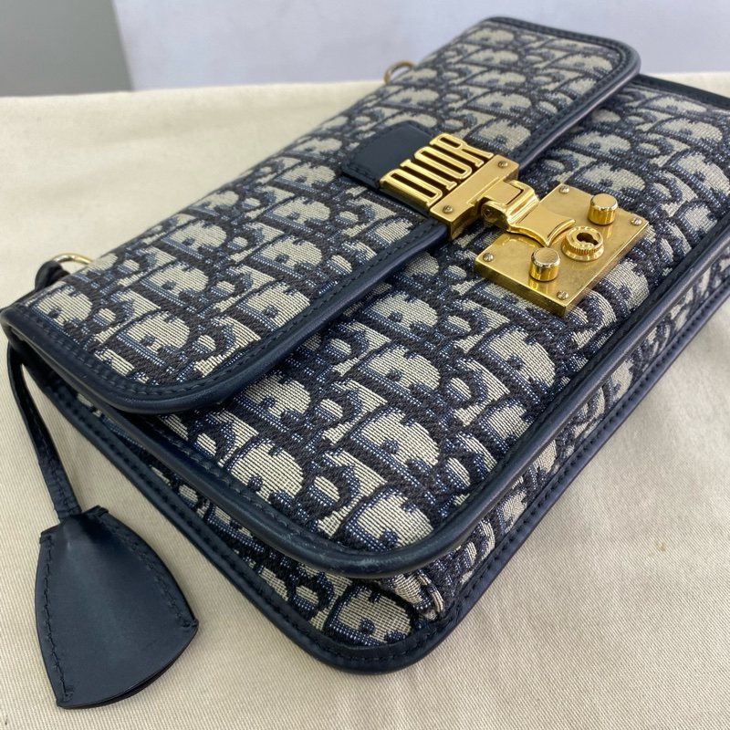 Dior迪奧addict flap系列經典帆布拼皮金扣中號 菱格鏈條包單肩斜挎包-3