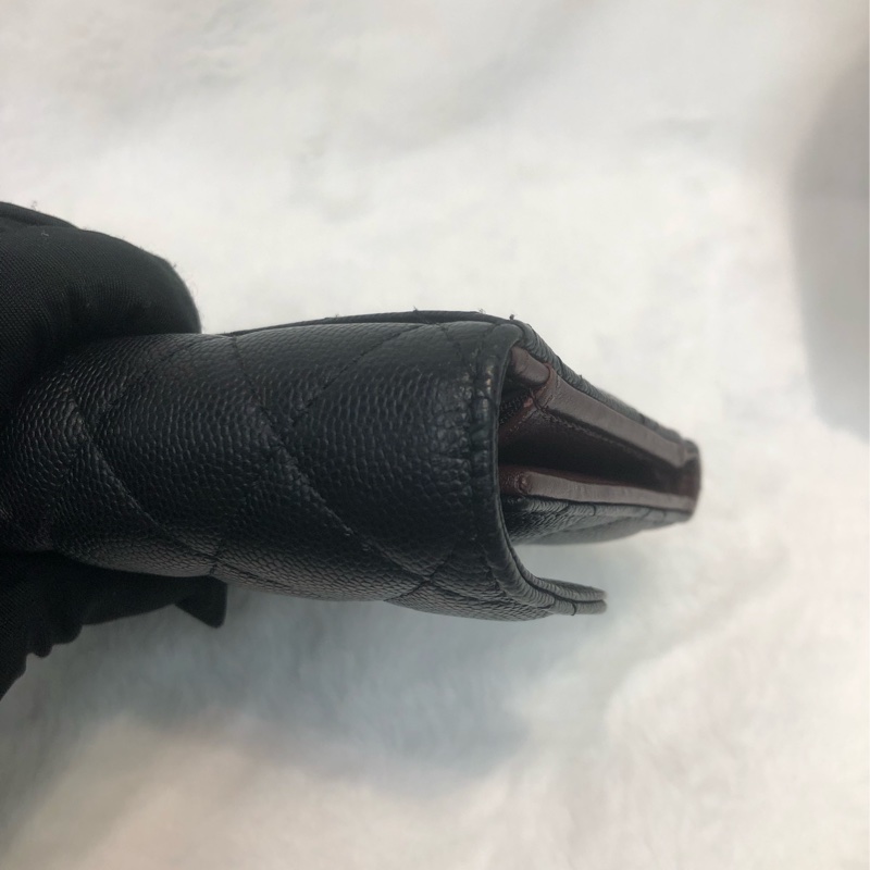 Chanel 黑金荔枝牛中銀包 XC358-9