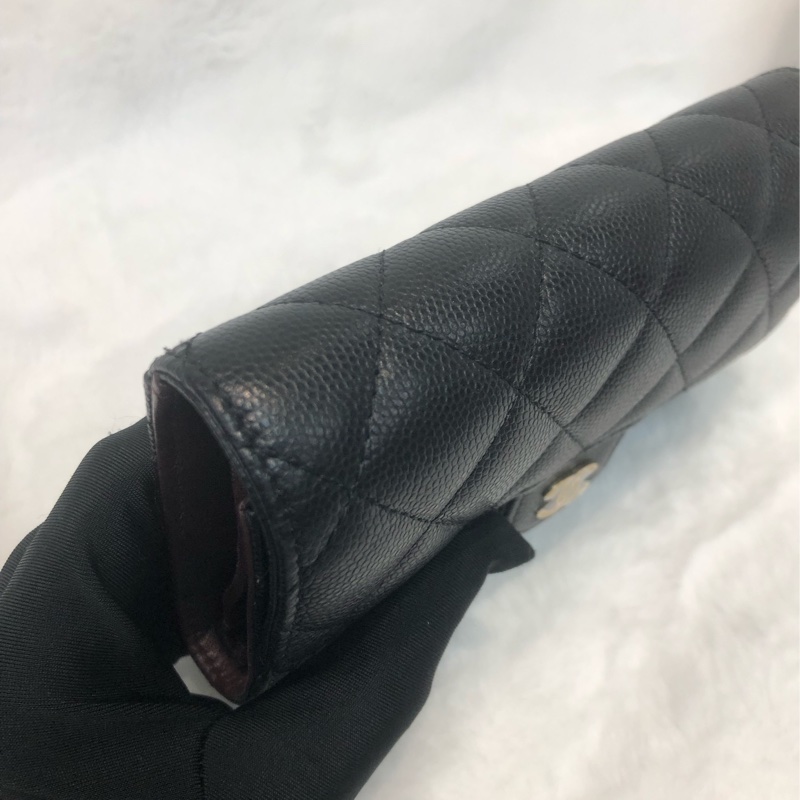 Chanel 黑金荔枝牛中銀包 XC358-10