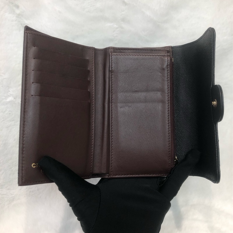 Chanel 黑金荔枝牛中銀包 XC358-11