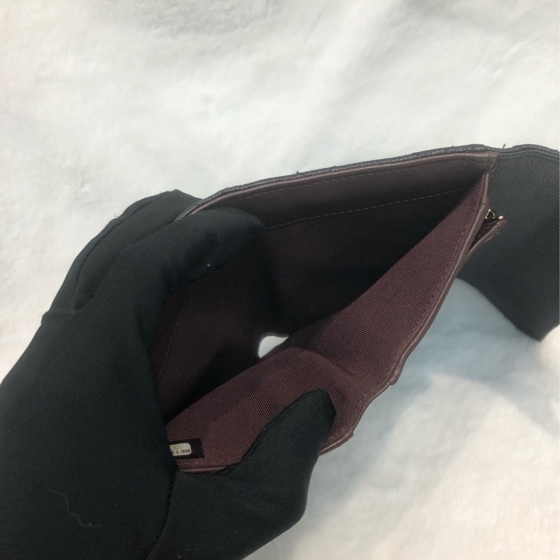 Chanel 黑金荔枝牛中銀包 XC358-12