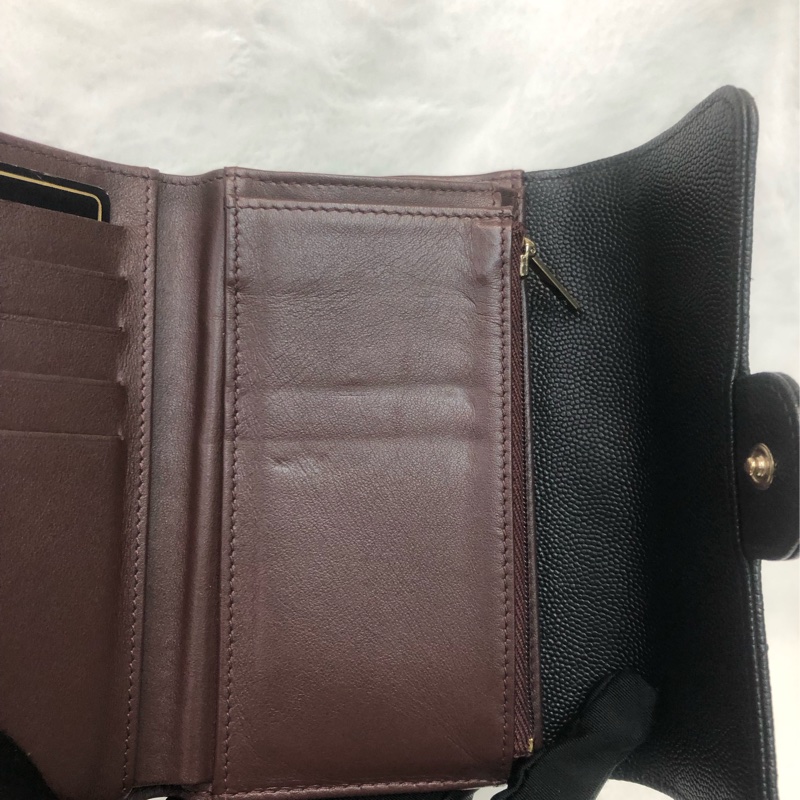 Chanel 黑金荔枝牛中銀包 XC358-14