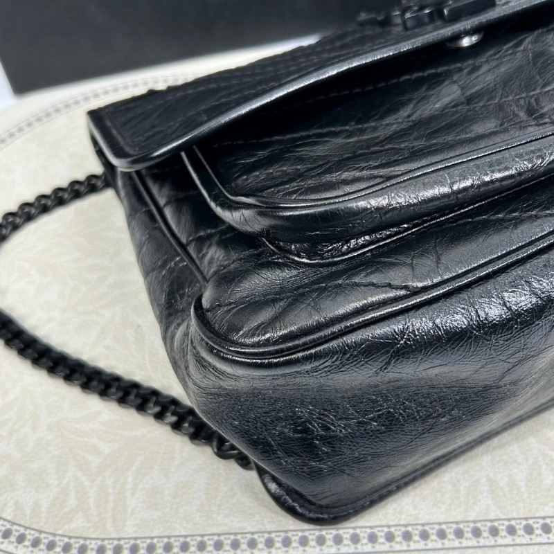 bj yff 專櫃價4.6折！SAINT LAURENT聖羅蘭   D扣 YSL Niki 黑鏈黑標Logo復古皺褶斜挎單肩包-13