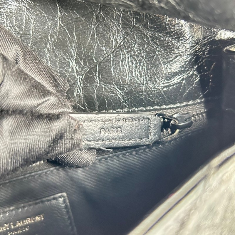 bj yff 專櫃價4.6折！SAINT LAURENT聖羅蘭   D扣 YSL Niki 黑鏈黑標Logo復古皺褶斜挎單肩包-19