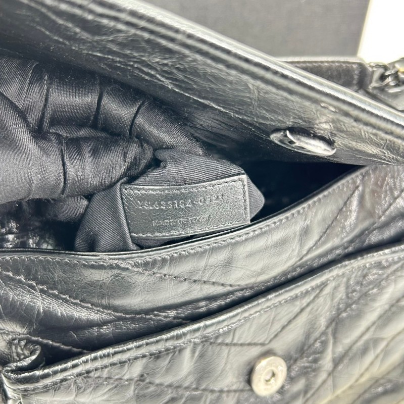 bj yff 專櫃價4.6折！SAINT LAURENT聖羅蘭   D扣 YSL Niki 黑鏈黑標Logo復古皺褶斜挎單肩包-20