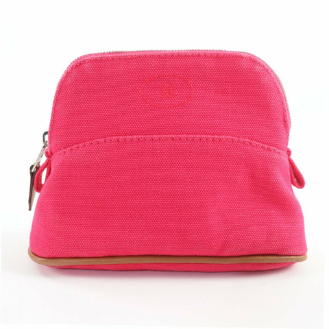 愛馬仕 Bolide 迷你手拿包，100% 棉，H 標誌刺繡，皮革飾邊，化妝粉，法國製造，女士。