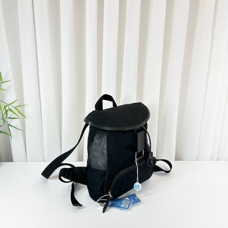 古馳/Gucci 黑色帆布拼網格雙肩包 輕便透氣 經典百搭 實用性強-2