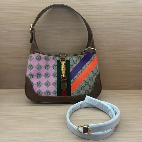 NO:273 Gucci古驰Jackie 1961限量款彩色条纹腋下包 棕色老花配彩色条纹 手提斜挎两用包