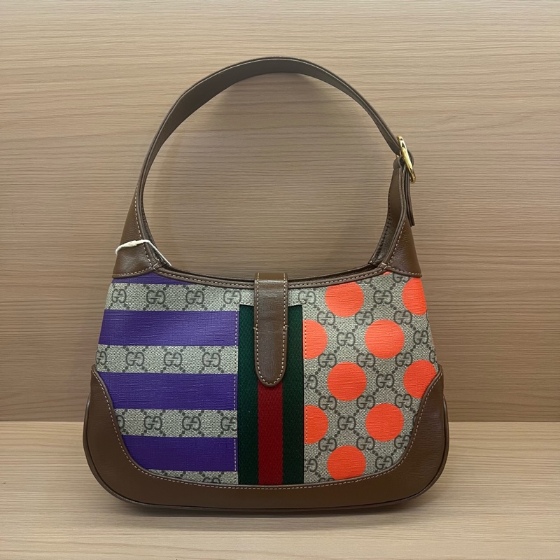 NO:273 Gucci古驰Jackie 1961限量款彩色条纹腋下包 棕色老花配彩色条纹 手提斜挎两用包-1