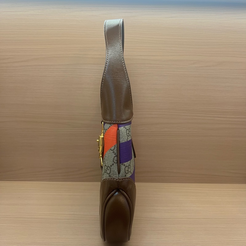 NO:273 Gucci古驰Jackie 1961限量款彩色条纹腋下包 棕色老花配彩色条纹 手提斜挎两用包-3