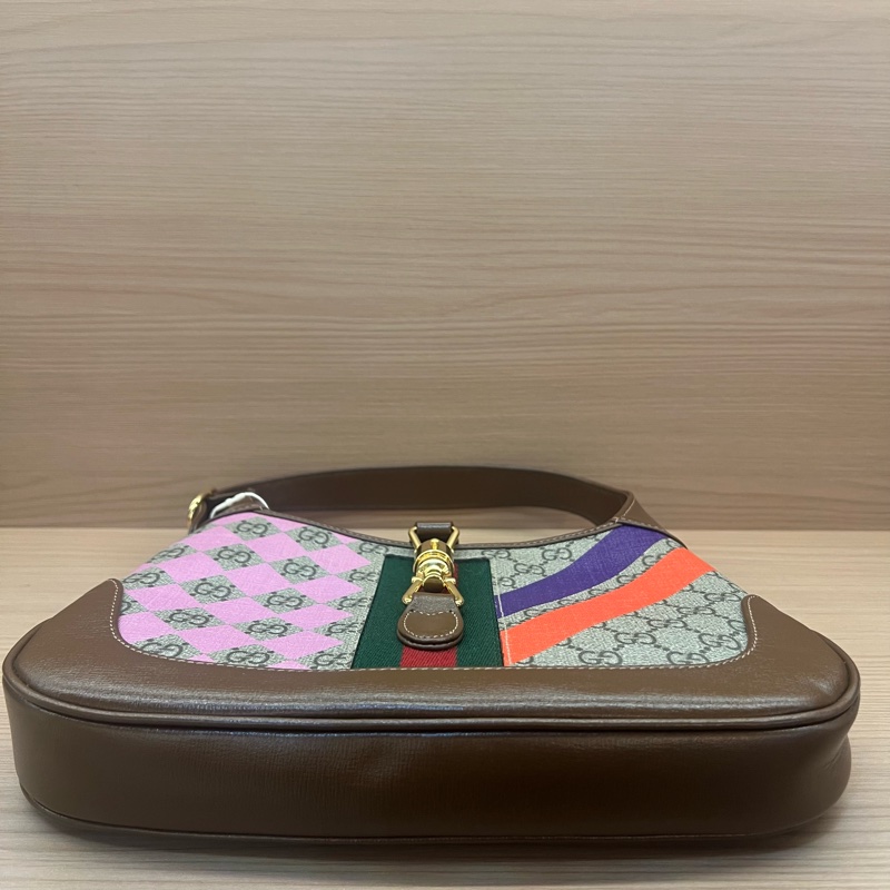 NO:273 Gucci古驰Jackie 1961限量款彩色条纹腋下包 棕色老花配彩色条纹 手提斜挎两用包-4