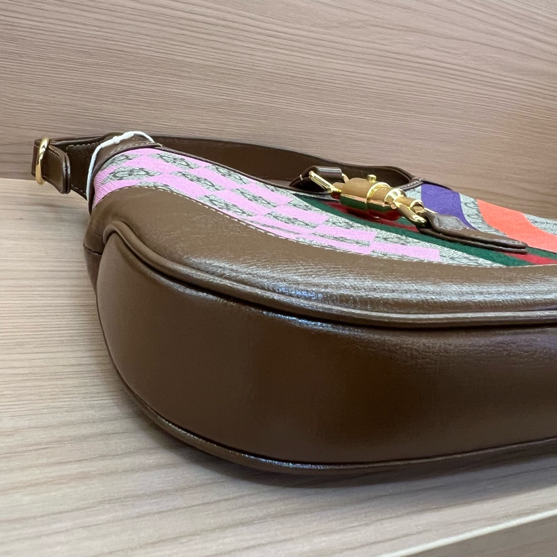 NO:273 Gucci古驰Jackie 1961限量款彩色条纹腋下包 棕色老花配彩色条纹 手提斜挎两用包-5
