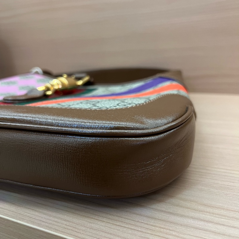 NO:273 Gucci古驰Jackie 1961限量款彩色条纹腋下包 棕色老花配彩色条纹 手提斜挎两用包-6