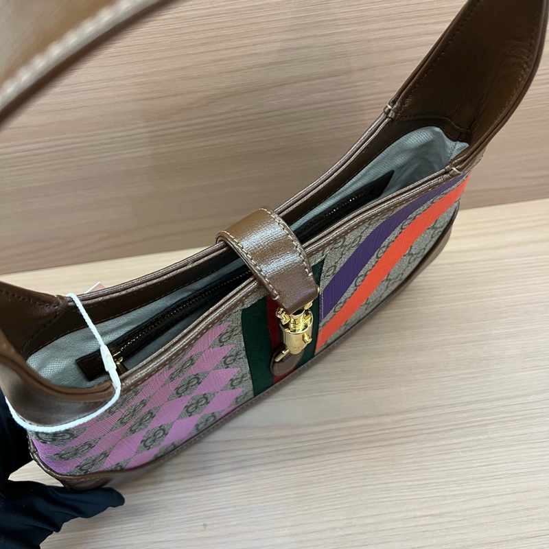 NO:273 Gucci古驰Jackie 1961限量款彩色条纹腋下包 棕色老花配彩色条纹 手提斜挎两用包-7