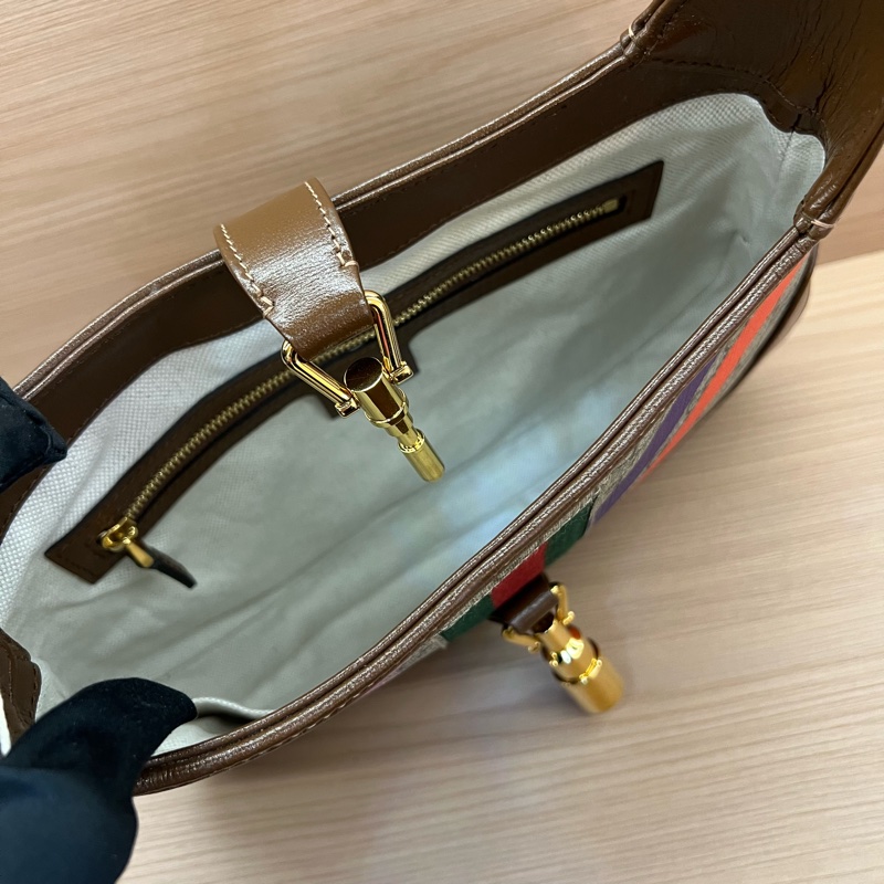 NO:273 Gucci古驰Jackie 1961限量款彩色条纹腋下包 棕色老花配彩色条纹 手提斜挎两用包-9