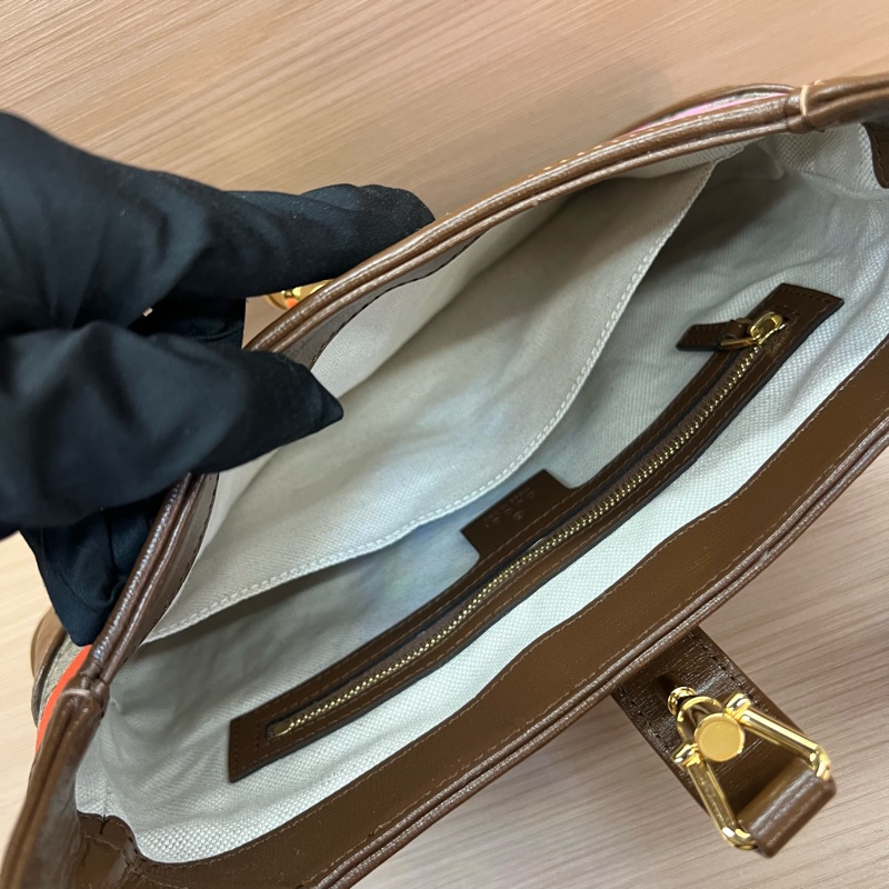 NO:273 Gucci古驰Jackie 1961限量款彩色条纹腋下包 棕色老花配彩色条纹 手提斜挎两用包-11