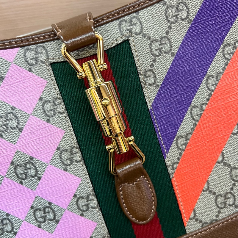 NO:273 Gucci古驰Jackie 1961限量款彩色条纹腋下包 棕色老花配彩色条纹 手提斜挎两用包-13