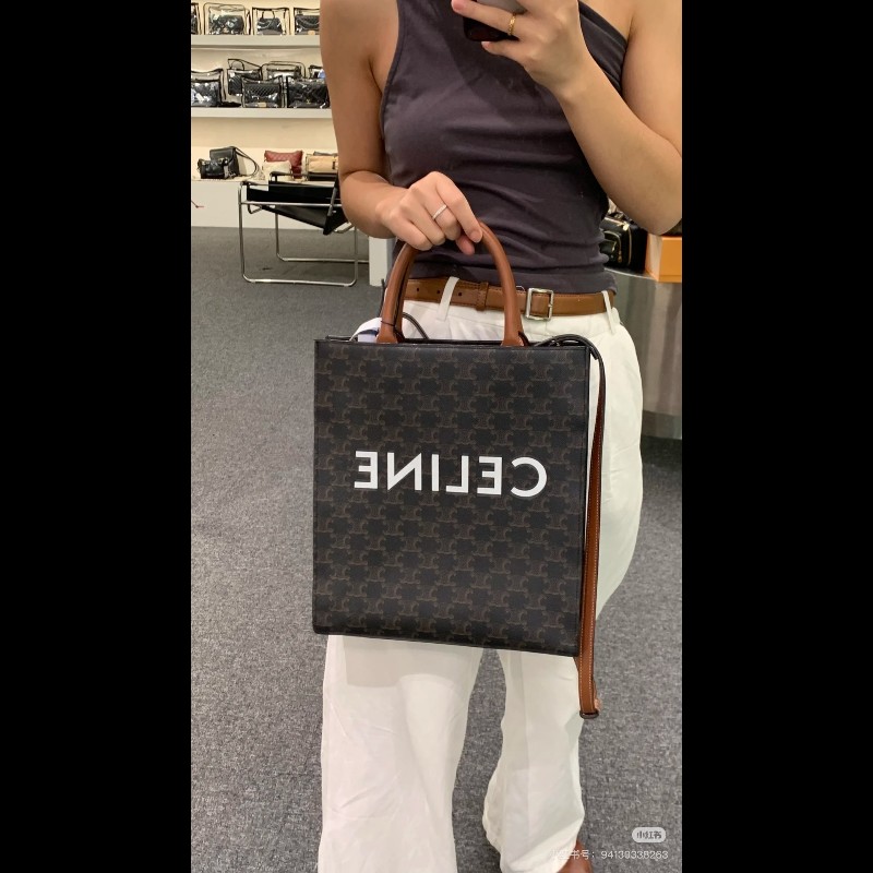 賽琳/Celine  經典Triomphe老花托特包 經典凱旋門印花 搭配棕色皮帶 時尚又耐看 休閒百搭款-5