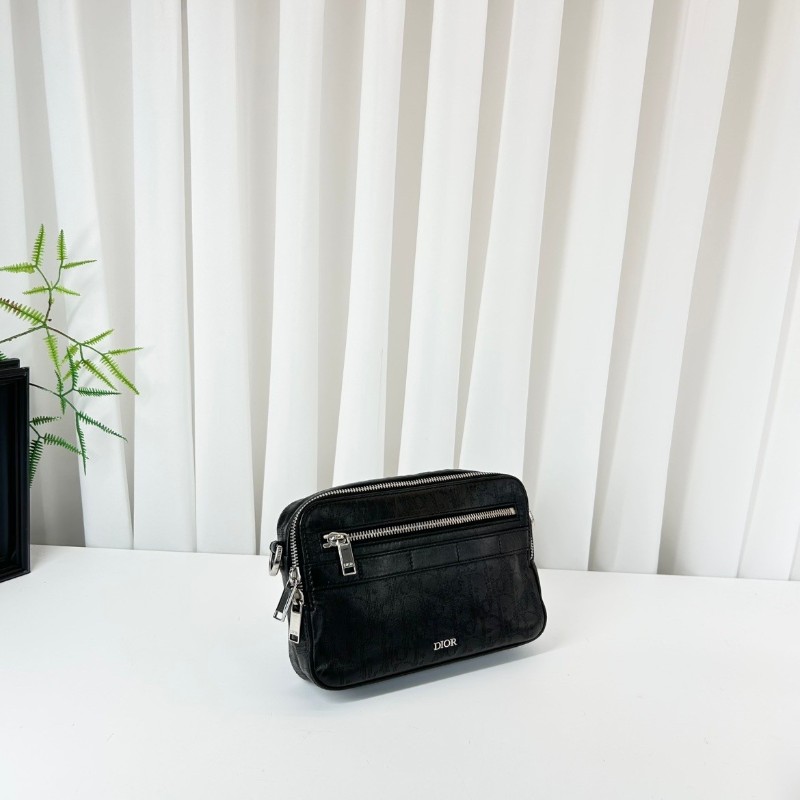 迪奧/Dior Safari  黑色全皮拉鍊相機包單肩斜挎包 五金銀色logo 可手拿也可單肩斜挎 實用百搭-3