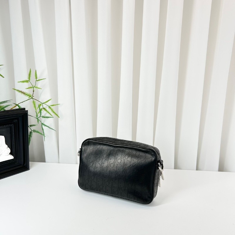 迪奧/Dior Safari  黑色全皮拉鍊相機包單肩斜挎包 五金銀色logo 可手拿也可單肩斜挎 實用百搭-4