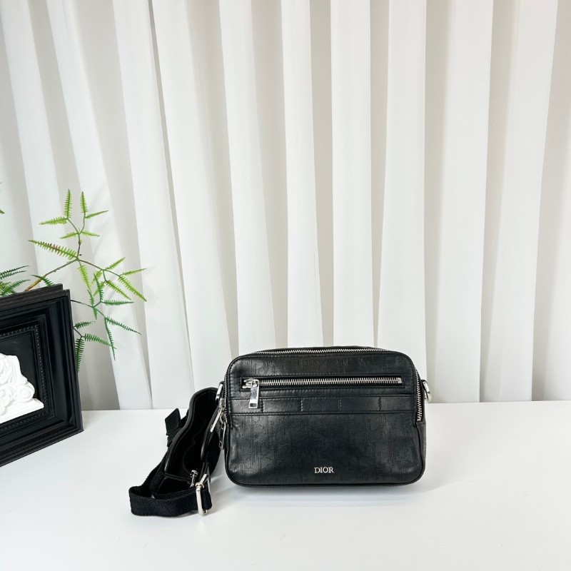 迪奧/Dior Safari  黑色全皮拉鍊相機包單肩斜挎包 五金銀色logo 可手拿也可單肩斜挎 實用百搭-5