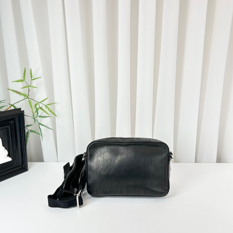 迪奧/Dior Safari  黑色全皮拉鍊相機包單肩斜挎包 五金銀色logo 可手拿也可單肩斜挎 實用百搭-6